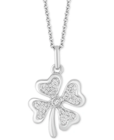 Shop Hallmark Diamonds Tokens By  Clover Luck Pendant (1/10 Ct. T.w.) In Sterling Silver, 16" + 2" Extende