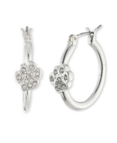 Shop Pet Friends Jewelry Pave Paw Hoop Earring In Silver-tone