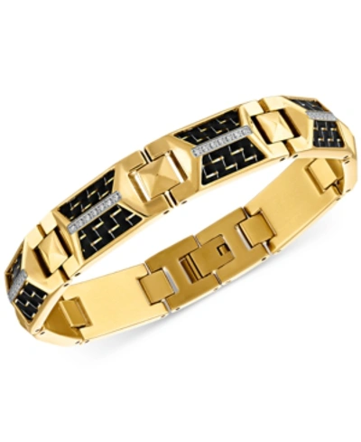 Shop Esquire Men's Jewelry Diamond Bracelet (1/4 Ct. T.w.) In Black Carbon Fiber & Gold-tone Ion-plated Stainless Steel, Create