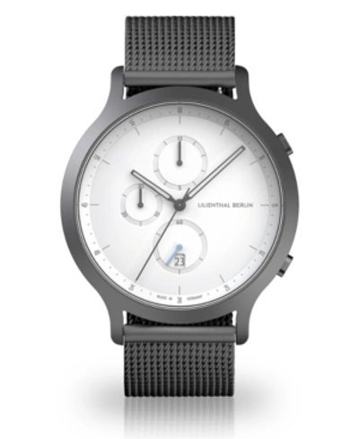 Shop Lilienthal Berlin Silver Chronograph With Sliver-tone Stainless Steel Mesh Bracelet Watch, 42mm In Silver-tone