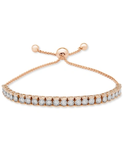 Shop Wrapped Diamond Row Bolo Bracelet (3/4 Ct. T.w.) In Sterling Silver, 14k Gold-plated Sterling Silver Or 14k  In Sterling Silver/rose Gold
