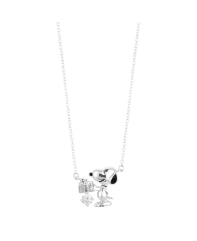 Shop Peanuts Unwritten Snoopy Cubic Zirconia Pendant Necklace In Silver