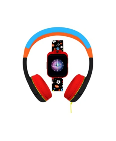 Shop Itouch Kid's Playzoom Black Sports Print Tpu Strap Smart Watch With Headphones Set 41mm
