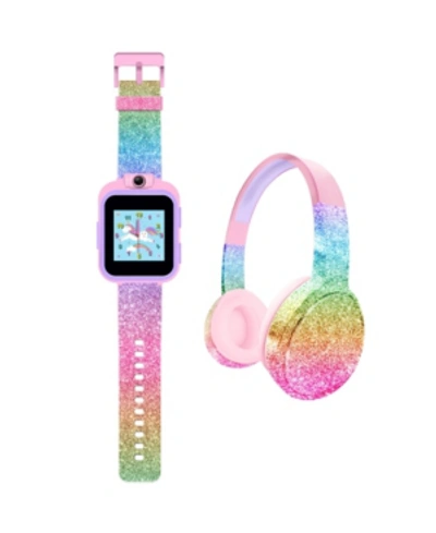 Shop Itouch Kid's Playzoom Pink Rainbow Glitter Tpu Strap Smart Watch With Headphones Set 41mm