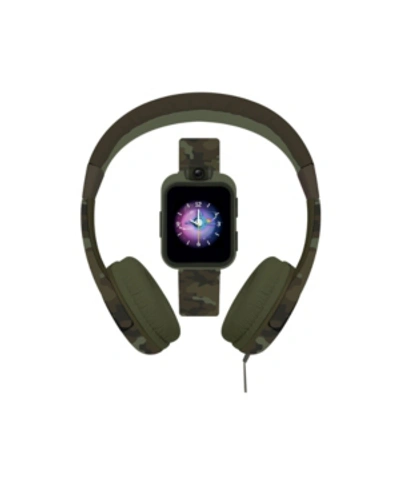 Shop Itouch Kid's Playzoom Green Camouflage Print Tpu Strap Smart Watch With Headphones Set 41mm