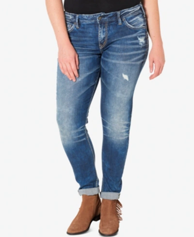 Silver Jeans Co. Plus Size Indigo Wash Ripped Girlfriend Jeans In Indigo