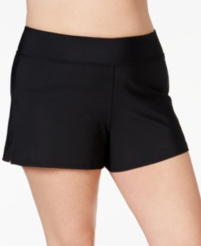 Shop Swim Solutions Plus Size Swim Shorts, Created For Macy's In Black