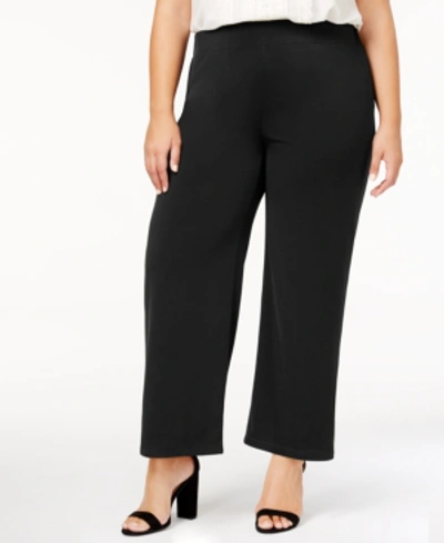Ny Collection Petite Plus Size Pull-on Wide-leg Pants, Created For Macy's In Black