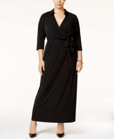 Shop Ny Collection Plus Size Faux-wrap Maxi Dress In Black