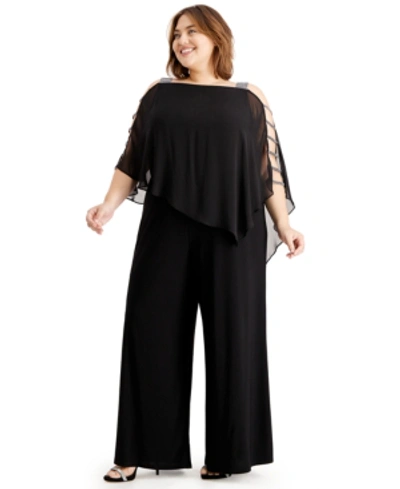Shop Msk Plus Size Embellished Cape-overlay Jumpsuit In Black/gunmetal
