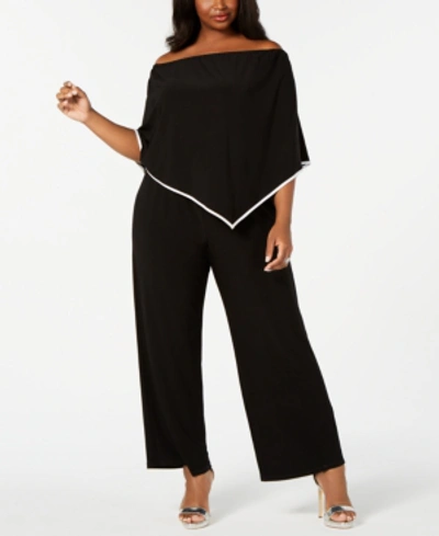 Shop Msk Plus Size Off-the-shoulder Poncho Jumpsuit In Black/white