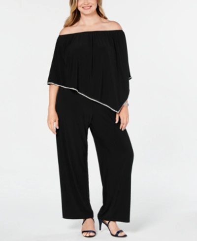 Shop Msk Plus Size Off-the-shoulder Overlay Jumpsuit In Black