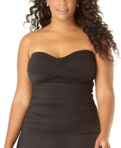 Shop Anne Cole Plus Size Twist-front Strapless Tankini Women's Swimsuit In Black Noire
