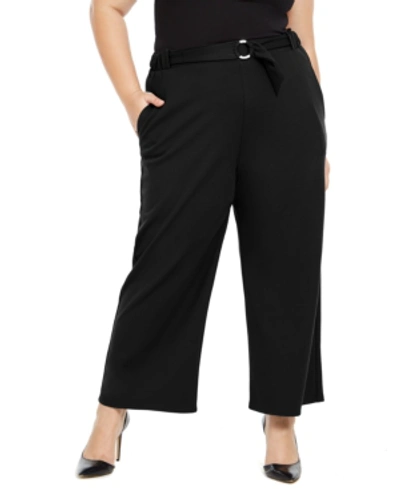 Shop Ny Collection Plus Size Ring-belt Pants In Black