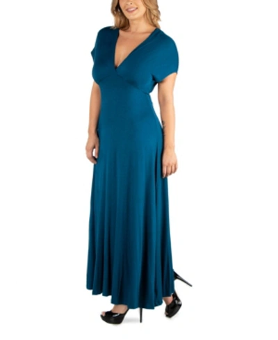 Shop 24seven Comfort Apparel Empire Waist V-neck Plus Size Maxi Dress In Turquoise