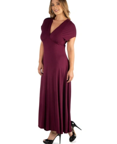 Shop 24seven Comfort Apparel Empire Waist V-neck Plus Size Maxi Dress In Dark Red