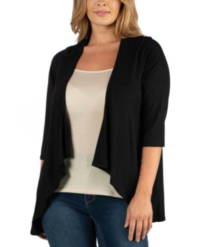 Shop 24seven Comfort Apparel Elbow Length Sleeve Plus Size Open Cardigan In Black