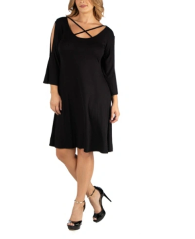 Shop 24seven Comfort Apparel Plus Size Knee Length Cold Shoulder Dress In Black