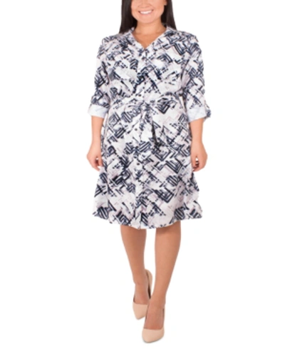 Shop Ny Collection Plus Size Printed Shirtdress In Ivory Acute Lines