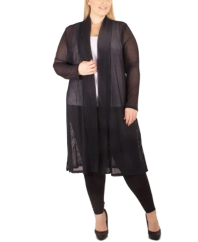 Shop Ny Collection Plus Size Semi-sheer Duster Cardigan In Navy