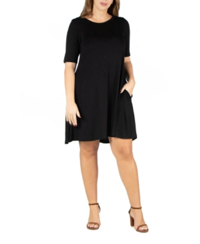 Shop 24seven Comfort Apparel Plus Size Knee Length Pocket T-shirt Dress In Black