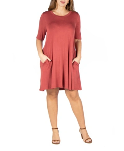 Shop 24seven Comfort Apparel Women's Plus Size Pocket T-shirt Dress In Bronze