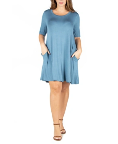 24seven Comfort Apparel Soft Flare T-shirt Maternity Dress With Pocket Detail In Blue
