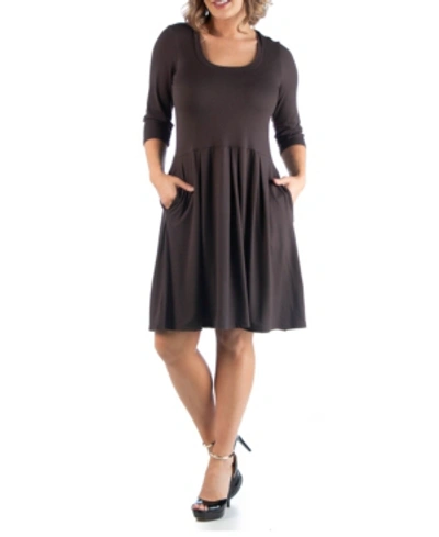 Shop 24seven Comfort Apparel Women's Plus Size Fit And Flare Dress In Brown