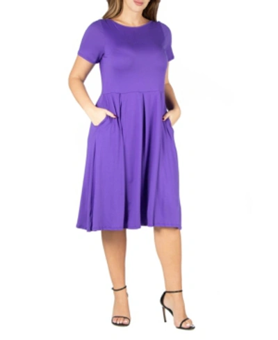 Shop 24seven Comfort Apparel Women's Plus Size Short Sleeve Midi Skater Dress In Amethyst