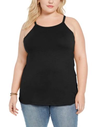 Aveto Trendy Plus Size Halter Tank Top In Black Beauty