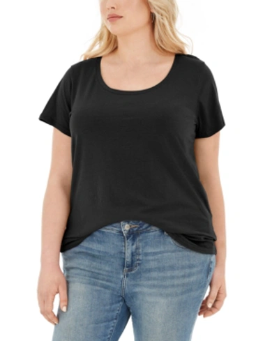 Shop Aveto Trendy Plus Size Scoop-neck T-shirt In Black Beauty