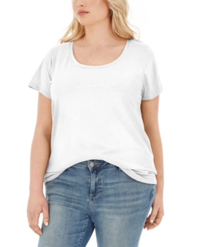 Shop Aveto Trendy Plus Size Scoop-neck T-shirt In Bright White