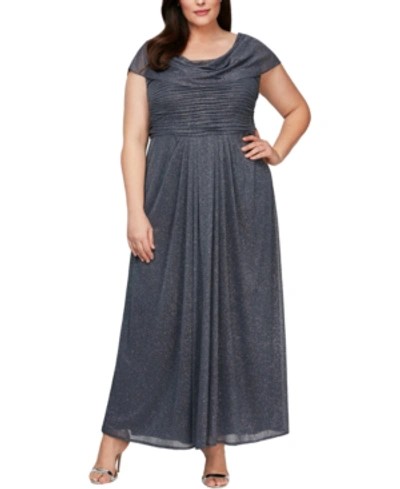 Shop Alex Evenings Plus Size Cowlneck Glitter Gown In Smoke Grey