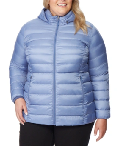 Shop 32 Degrees Plus Size Packable Down Hooded Puffer Coat, Created For Macy's In Colony Blue