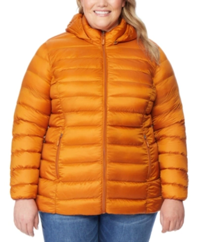 Shop 32 Degrees Plus Size Packable Down Hooded Puffer Coat, Created For Macy's In Pumpkin Spice