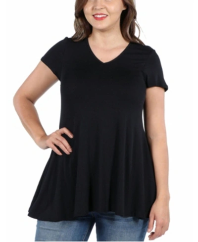 Shop 24seven Comfort Apparel Plus Size Short Sleeve V-neck Tunic Top In Black