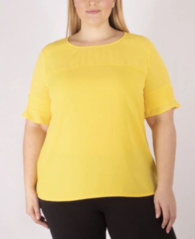 Shop Ny Collection Plus Size Short Sleeve Crepe Top With Chiffon Yoke In Yellow