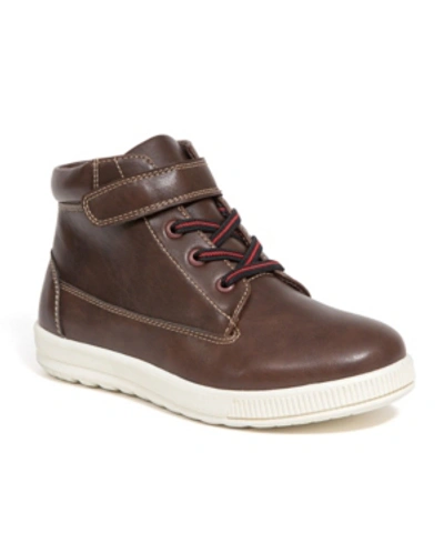 Deer Stags Little And Big Boys Niles Memory Foam Dress Casual Comfort High Top Sneaker Boot In Dark Brown