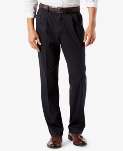 Dockers Men's Easy Classic Pleated Fit Khaki Stretch Pants In  Navy