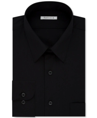 Shop Van Heusen Men's Big & Tall Classic/regular Fit Wrinkle Free Poplin Solid Dress Shirt In Black