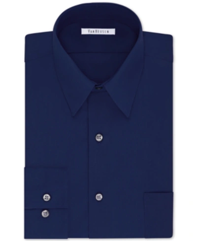 Shop Van Heusen Men's Big & Tall Classic/regular Fit Wrinkle Free Poplin Solid Dress Shirt In Persian Blue