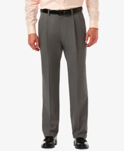 Shop Haggar Men's Cool 18 Pro Classic-fit Expandable Waist Pleated Stretch Dress Pants In Heather Grey