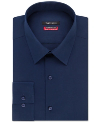 Shop Van Heusen Men's Slim-fit Flex Collar Stretch Solid Dress Shirt In Night Blue