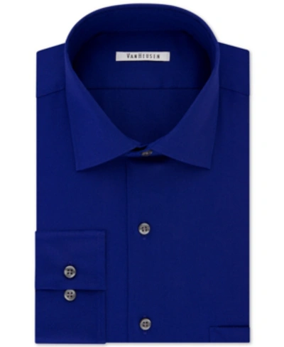 Shop Van Heusen Men's Classic-fit Wrinkle Free Flex Collar Stretch Solid Dress Shirt In Royal Blue