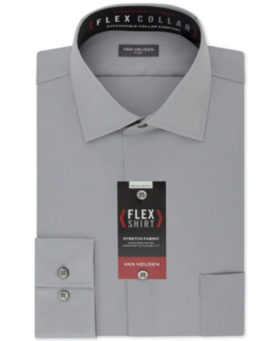 Shop Van Heusen Men's Classic-fit Wrinkle Free Flex Collar Stretch Solid Dress Shirt In Grey Mist