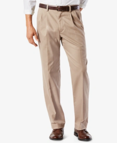 Shop Dockers Men's Big & Tall Easy Classic Pleated Fit Khaki Stretch Pants In Dark Beige