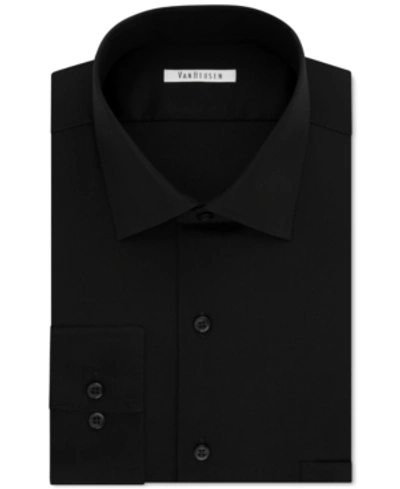 Shop Van Heusen Men's Classic-fit Wrinkle Free Flex Collar Stretch Solid Dress Shirt In Black