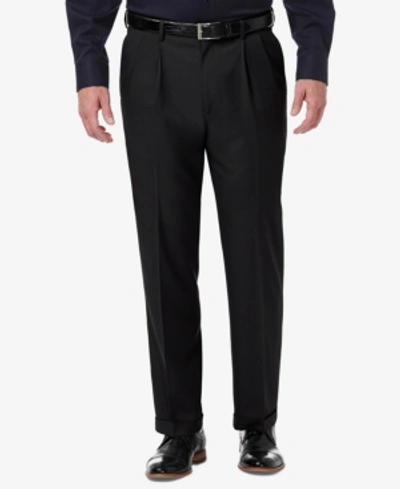 Shop Haggar Men's Premium Comfort Stretch Classic-fit Solid Pleated Dress Pants In Black