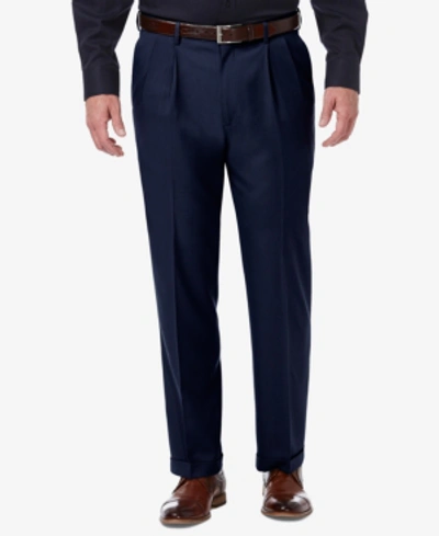 Shop Haggar Men's Premium Comfort Stretch Classic-fit Solid Pleated Dress Pants In Blue