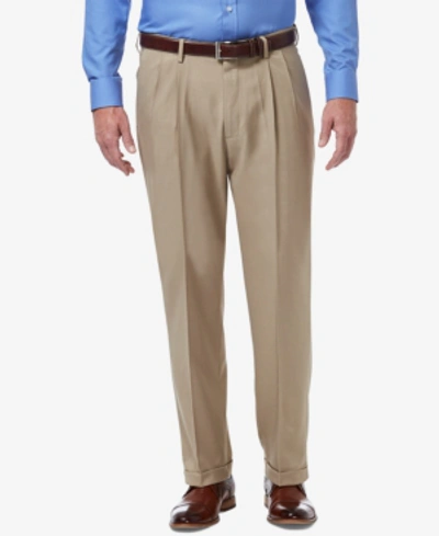 Shop Haggar Men's Premium Comfort Stretch Classic-fit Solid Pleated Dress Pants In Med Khaki